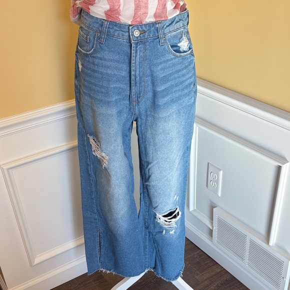 Kensie Denim - Kensie Light Blue Distressed Flare Jeans